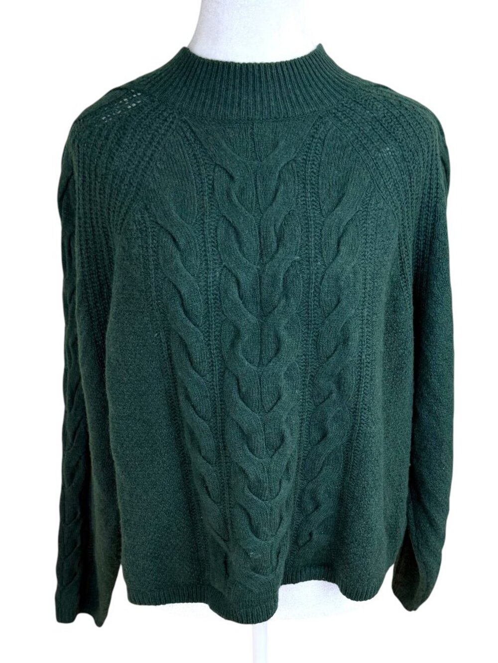 Banana Republic Sweater Wool Blend Cable Knit Deep Forest Green Mock Neck (XL)
